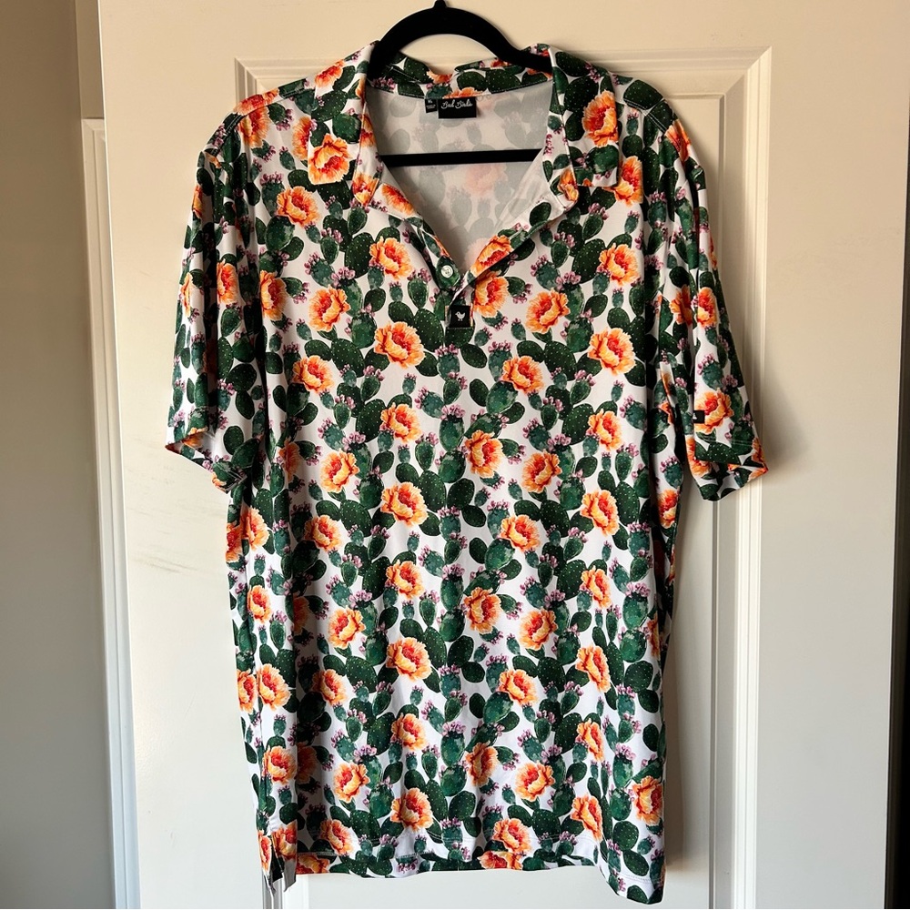 Men's Bad Birdie Cactus Polo - Green and Orange